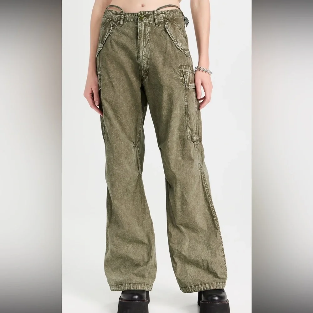 R13 Wide Leg Cargo Pants in GD Olive 28- Small Hole - Picture 2 of 16